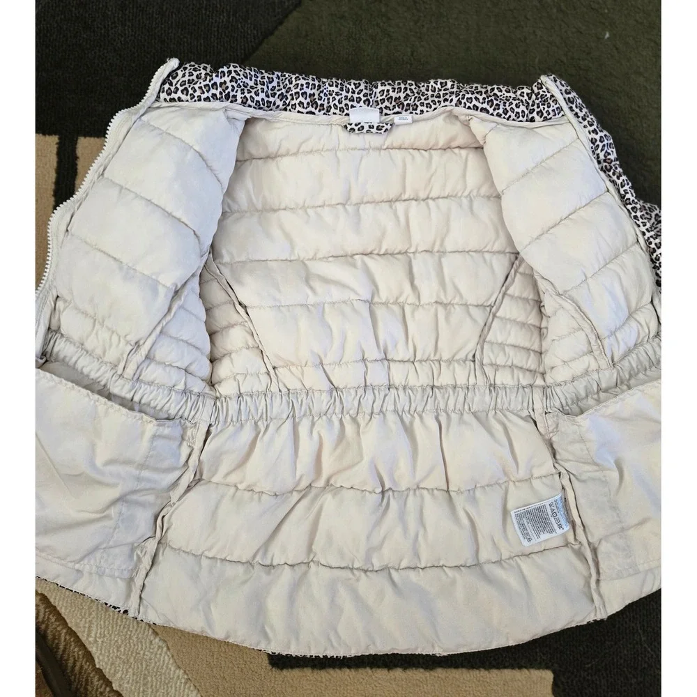 Gap Kids Girls Leopard Puffer Jacket Hooded Zip Up Lined Warm Outerwear Medium - Picture 7 of 7